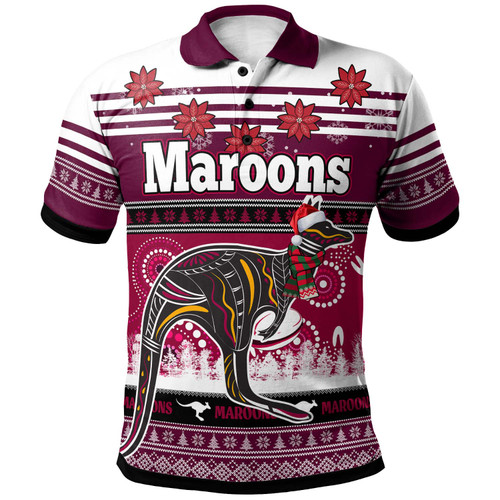 Maroons Rugby Christmas Polo Shirt - Custom Maroons Ugly Christmas and Aboriginal Inspired Polo Shirt