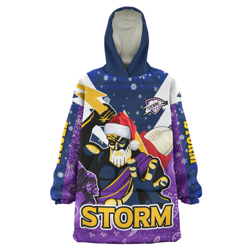 Melbourne Storm Christmas Snug Hoodie - Melbourne Storm Thunder Man With Aboriginal Inspired Dot Painting Christmas Oodie Blanket
