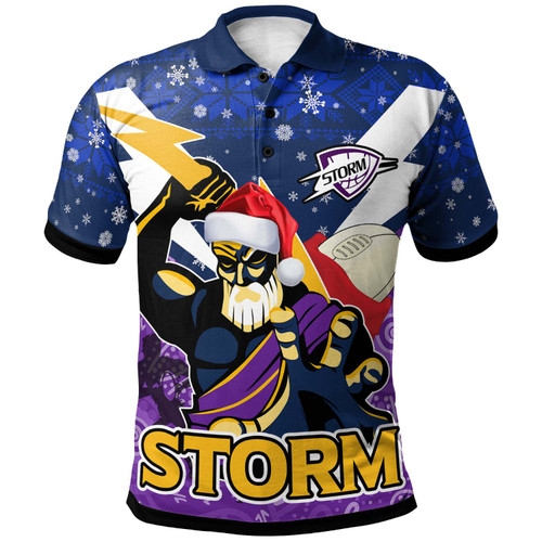 Melbourne Storm Christmas Custom Polo Shirt - Melbourne Storm Thunder Man With Aboriginal Inspired Dot Painting Christmas Polo Shirt