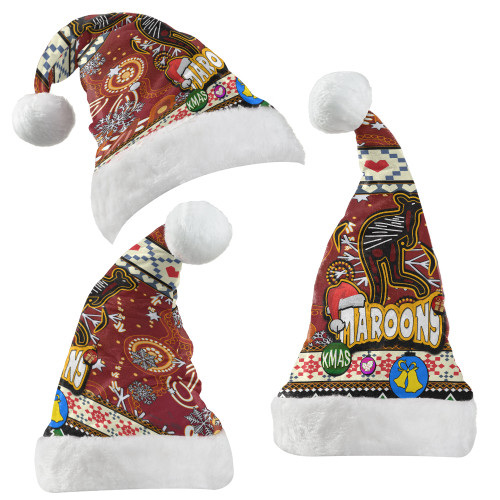 Maroons Rugby Christmas Hat - Xmas Maroons Christmas Balls, Snowflake With Aboriginal Patterns Hat Maroons Rugby Christmas Hat - Xmas Maroons Christmas Balls, Snowflake With Aboriginal Patterns Hat