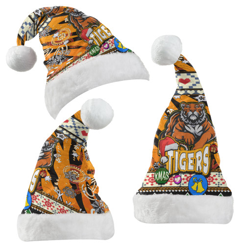 Wests Tigers Christmas Hat - Custom Xmas Tigers Christmas Balls, Snowflake With Aboriginal Patterns Hat Wests Tigers Christmas Hat - Custom Xmas Tigers Christmas Balls, Snowflake With Aboriginal Patterns Hat