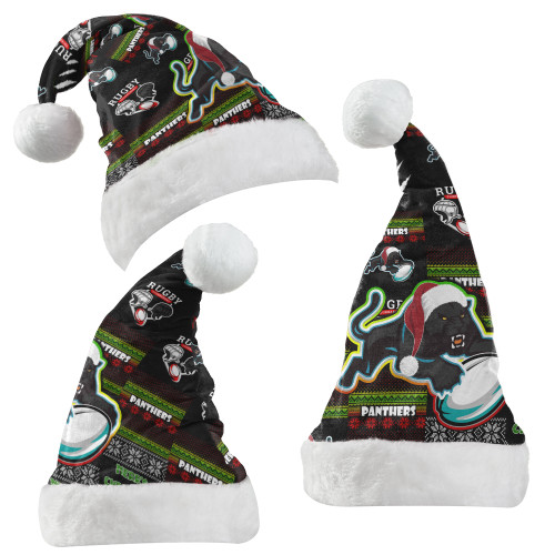 Penrith Panthers Christmas Hat - Penrith Panthers Merry Christmas Random Square Pattern Hat Penrith Panthers Christmas Hat - Penrith Panthers Merry Christmas Random Square Pattern Hat