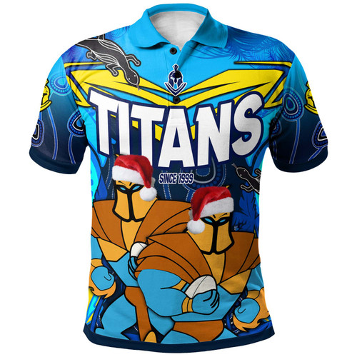 Gold Coast Titans Christmas Custom Polo Shirt - Gold Coast Titans Aboriginal Inspired Summer Vibes Christmas Polo Shirt