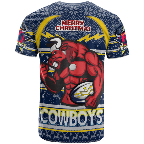 North Queensland Cowboys Christmas T-Shirt - Custom Cowboys Merry Christmas With Snowflake Pattern T-Shirt North Queensland Cowboys Christmas T-Shirt - Custom Cowboys Merry Christmas With Snowflake Pattern T-Shirt