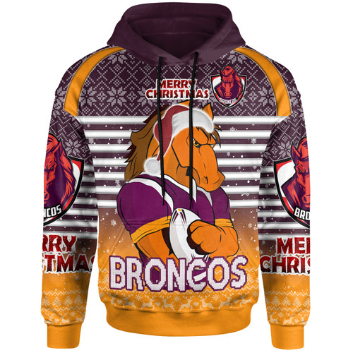 Brisbane Broncos Christmas Custom Hoodie - Brisbane Broncos Penrith Panthers Merry Christmas With Snowflake Pattern Hoodie