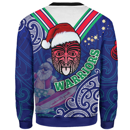 Warriors Rugby Christmas Sweatshirt - Custom Warriors Maori Culture Christmas Vibes with Santa Surfing Sweatshirt Warriors Rugby Christmas Sweatshirt - Custom Warriors Maori Culture Christmas Vibes with Santa Surfing Sweatshirt
