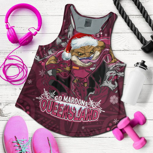 Queensland Maroons Christmas Women Racerback Tank - Custom Maroons Cane Toad Aboriginal Inspired Women Racerback Tank