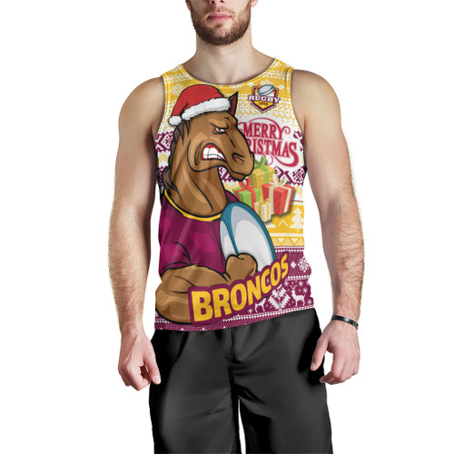 Brisbane Broncos Men Tank Top - Brisbane Broncos Mascot Knitted Christmas Patterns Men Tank Top Brisbane Broncos Men Tank Top - Brisbane Broncos Mascot Knitted Christmas Patterns Men Tank Top