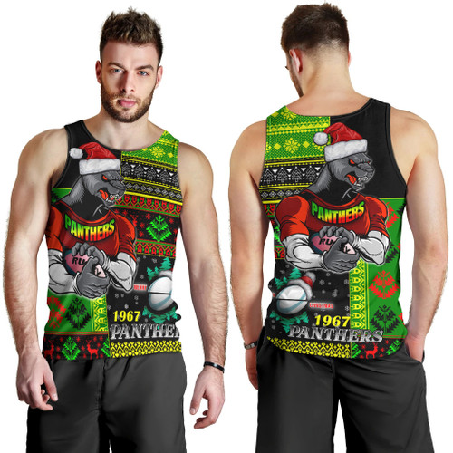 Penrith Panthers Men Tank Top - Christmas Snowflakes Penrith Panthers Mascot Men Tank Top Penrith Panthers Men Tank Top - Christmas Snowflakes Penrith Panthers Mascot Men Tank Top