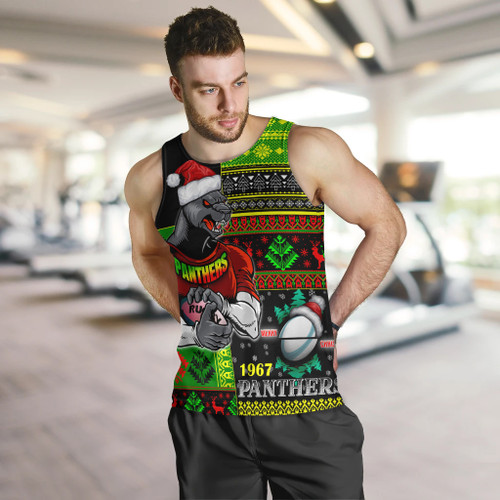 Penrith Panthers Men Tank Top - Christmas Snowflakes Penrith Panthers Mascot Men Tank Top Penrith Panthers Men Tank Top - Christmas Snowflakes Penrith Panthers Mascot Men Tank Top