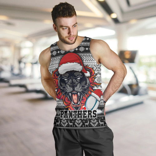 Penrith Panthers Men Tank Top - Penrith Panthers Mascot Knitted Christmas Patterns Men Tank Top