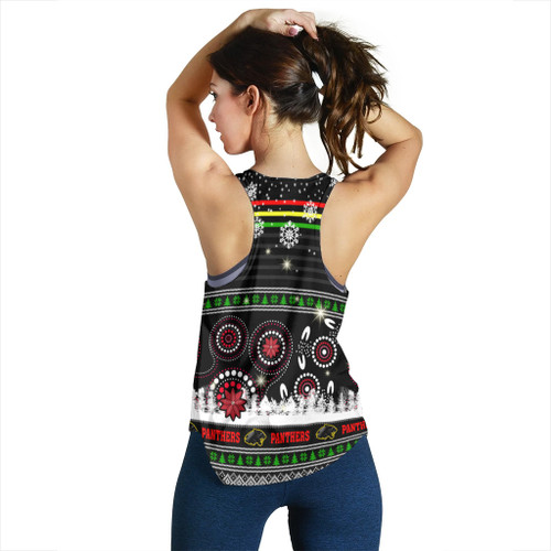 Penrith Panthers Women Racerback Tank - Penrith Panthers Ugly Christmas And Aboriginal Patterns Women Racerback Tank