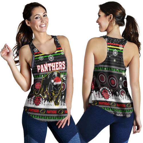 Penrith Panthers Women Racerback Tank - Penrith Panthers Ugly Christmas And Aboriginal Patterns Women Racerback Tank