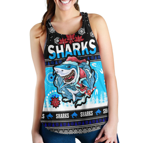 Cronulla-Sutherland Sharks Women Racerback Tank - Cronulla-Sutherland Sharks Ugly Christmas And Aboriginal Patterns Women Racerback Tank Cronulla-Sutherland Sharks Women Racerback Tank - Cronulla-Sutherland Sharks Ugly Christmas And Aboriginal Patterns Women Racerback Tank