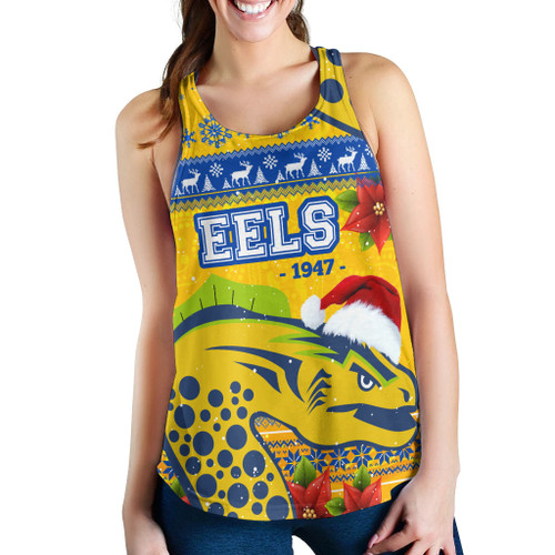 Parramatta Eels Women Racerback Tank - Parramatta Eels and Poinsettia Xmas Women Racerback Tank