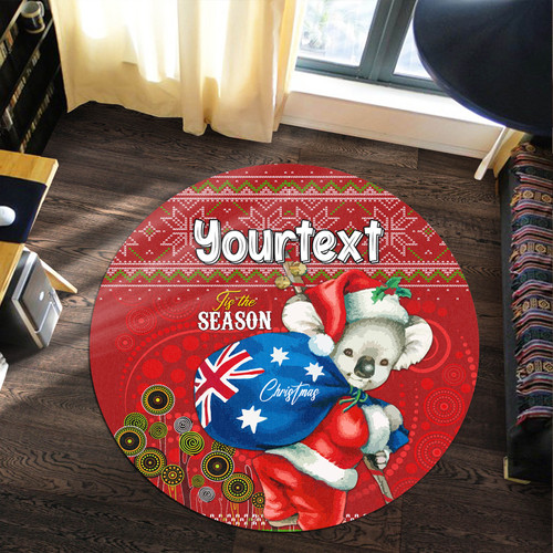 Aboriginal Christmas Round Rug - Custom Australia Koala Ugly Christmas with Aboriginal Inspired Red Round Rug Aboriginal Christmas Round Rug - Custom Australia Koala Ugly Christmas with Aboriginal Inspired Red Round Rug