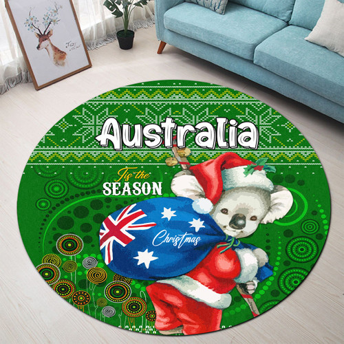 Aboriginal Christmas Round Rug - Custom Australia Koala Ugly Christmas with Aboriginal Inspired Green Round Rug Aboriginal Christmas Round Rug - Custom Australia Koala Ugly Christmas with Aboriginal Inspired Green Round Rug