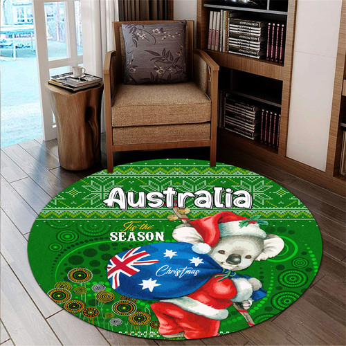 Aboriginal Christmas Round Rug - Custom Australia Koala Ugly Christmas with Aboriginal Inspired Green Round Rug Aboriginal Christmas Round Rug - Custom Australia Koala Ugly Christmas with Aboriginal Inspired Green Round Rug