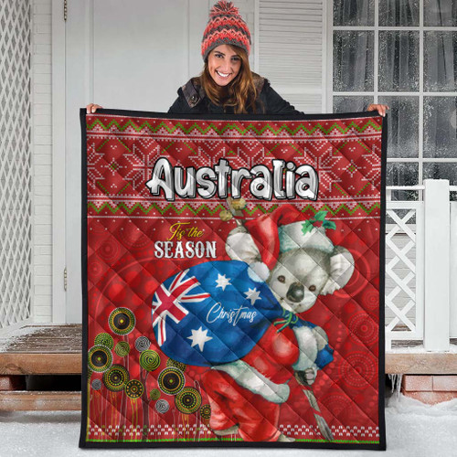 Aboriginal Christmas Quilt - Custom Australia Koala Ugly Christmas with Aboriginal Inspired Red Quilt Aboriginal Christmas Quilt - Custom Australia Koala Ugly Christmas with Aboriginal Inspired Red Quilt