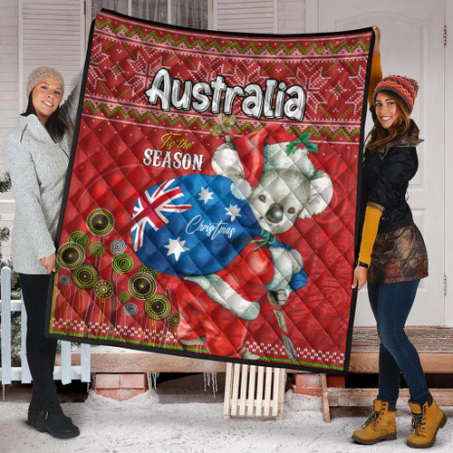 Aboriginal Christmas Quilt - Custom Australia Koala Ugly Christmas with Aboriginal Inspired Red Quilt Aboriginal Christmas Quilt - Custom Australia Koala Ugly Christmas with Aboriginal Inspired Red Quilt