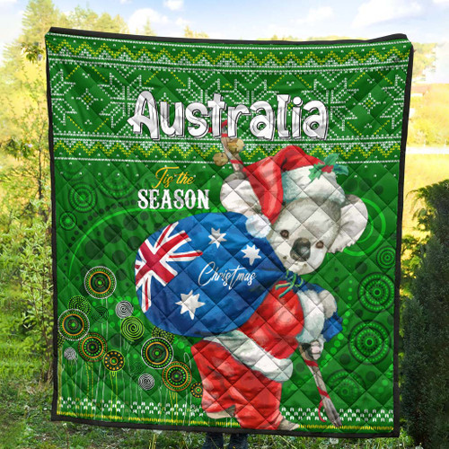 Aboriginal Christmas Quilt - Custom Australia Koala Ugly Christmas with Aboriginal Inspired Green Quilt Aboriginal Christmas Quilt - Custom Australia Koala Ugly Christmas with Aboriginal Inspired Green Quilt