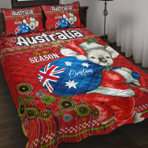 Aboriginal Christmas Quilt Bed Set - Custom Australia Koala Ugly Christmas with Aboriginal Inspired Red Quilt Bed Set