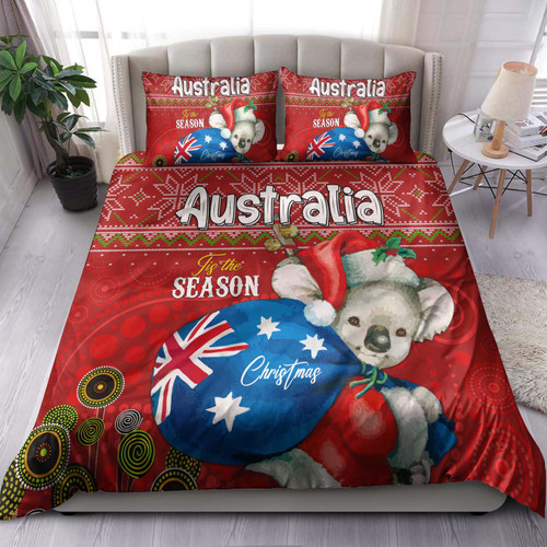 Aboriginal Christmas Bedding Set - Custom Australia Koala Ugly Christmas with Aboriginal Inspired Red Bedding Set