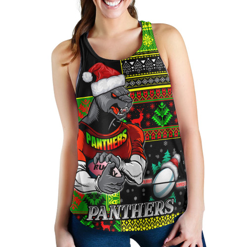 Penrith Panthers Women Racerback Tank - Christmas Snowflakes Penrith Panthers Mascot Women Racerback Tank