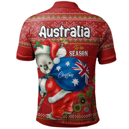 Aboriginal Christmas Polo Shirt - Custom Australia Koala Ugly Christmas with Aboriginal Inspired Red Polo Shirt Aboriginal Christmas Polo Shirt - Custom Australia Koala Ugly Christmas with Aboriginal Inspired Red Polo Shirt