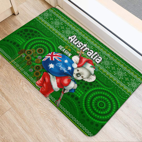 Aboriginal Christmas Door Mat - Australia Koala Ugly Christmas with Aboriginal Inspired Green Door Mat