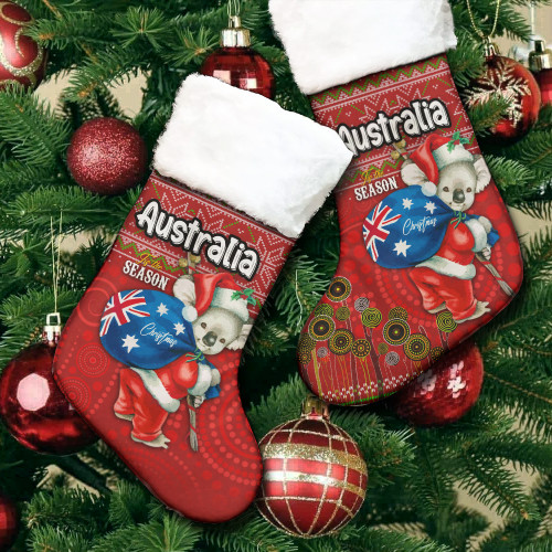 Aboriginal Christmas Stocking - Australia Koala Ugly Christmas with Aboriginal Inspired Red Stocking Aboriginal Christmas Stocking - Australia Koala Ugly Christmas with Aboriginal Inspired Red Stocking