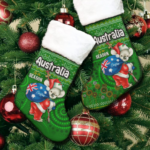 Aboriginal Christmas Stocking - Australia Koala Ugly Christmas with Aboriginal Inspired Green Stocking Aboriginal Christmas Stocking - Australia Koala Ugly Christmas with Aboriginal Inspired Green Stocking