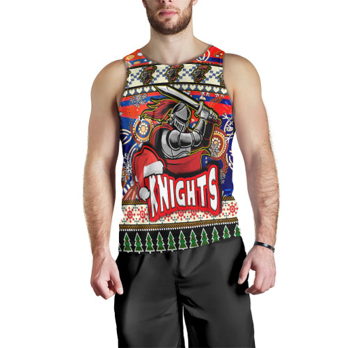 Newcastle Knights Christmas Men Tank Top - Xmas Newcastle Knights Christmas Balls, Snowflake With Aboriginal Patterns Men Tank Top