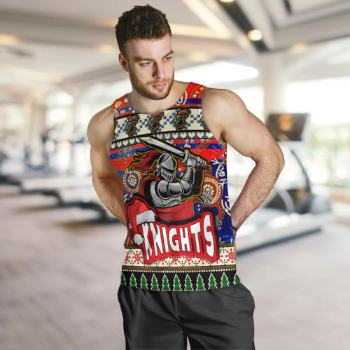 Newcastle Knights Christmas Men Tank Top - Xmas Newcastle Knights Christmas Balls, Snowflake With Aboriginal Patterns Men Tank Top
