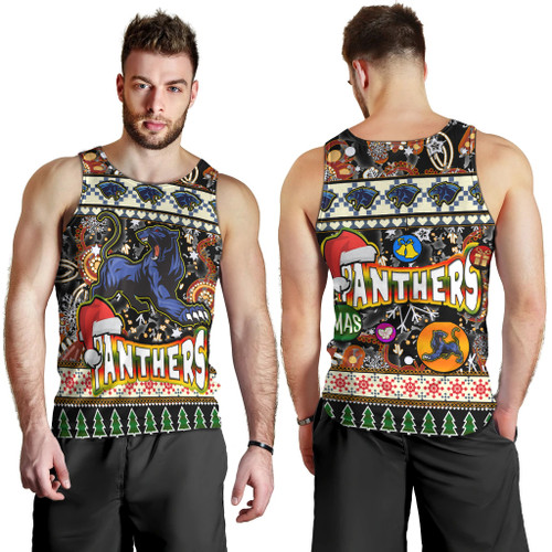 Penrith Panthers Christmas Men Tank Top - Xmas Penrith Panthers Christmas Balls, Snowflake With Aboriginal Patterns Men Tank Top