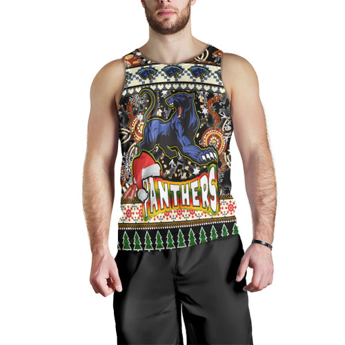 Penrith Panthers Christmas Men Tank Top - Xmas Penrith Panthers Christmas Balls, Snowflake With Aboriginal Patterns Men Tank Top
