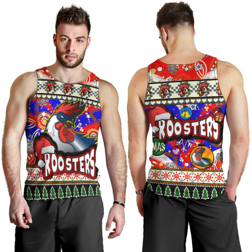 Sydney Roosters Christmas Men Tank Top - Xmas Sydney Roosters Christmas Balls, Snowflake With Aboriginal Patterns Men Tank Top Sydney Roosters Christmas Men Tank Top - Xmas Sydney Roosters Christmas Balls, Snowflake With Aboriginal Patterns Men Tank Top