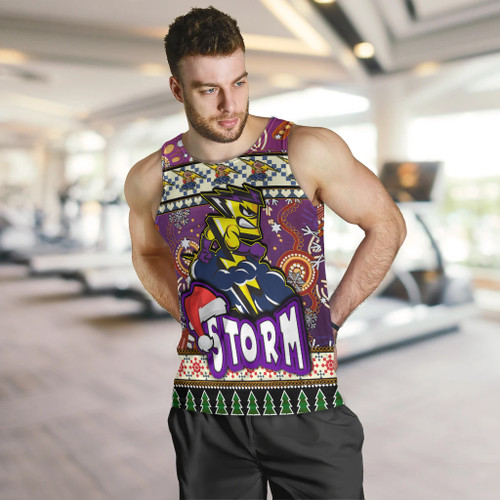 Melbourne Storm Christmas Men Tank Top - Xmas Melbourne Storm Christmas Balls, Snowflake With Aboriginal Patterns Men Tank Top