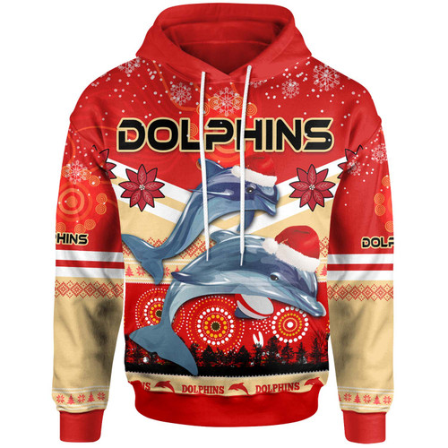 Redcliffe Dolphins Christmas Hoodie - Custom Redcliffe Dolphins Christmas with Ugly Pattern and Aboriginal Inspired Hoodie