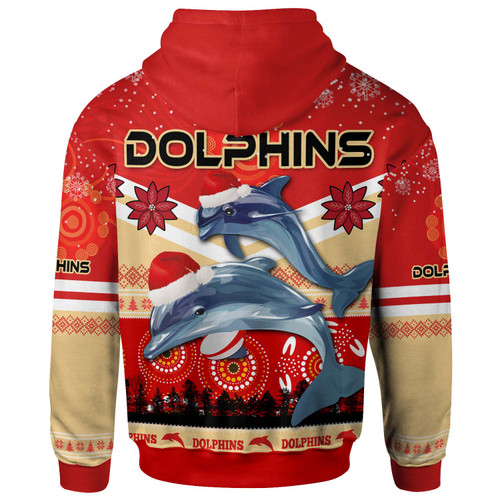 Redcliffe Dolphins Christmas Hoodie - Custom Redcliffe Dolphins Christmas with Ugly Pattern and Aboriginal Inspired Hoodie Redcliffe Dolphins Christmas Hoodie - Custom Redcliffe Dolphins Christmas with Ugly Pattern and Aboriginal Inspired Hoodie