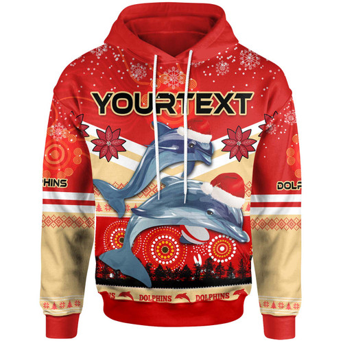 Redcliffe Dolphins Christmas Hoodie - Custom Redcliffe Dolphins Christmas with Ugly Pattern and Aboriginal Inspired Hoodie Redcliffe Dolphins Christmas Hoodie - Custom Redcliffe Dolphins Christmas with Ugly Pattern and Aboriginal Inspired Hoodie
