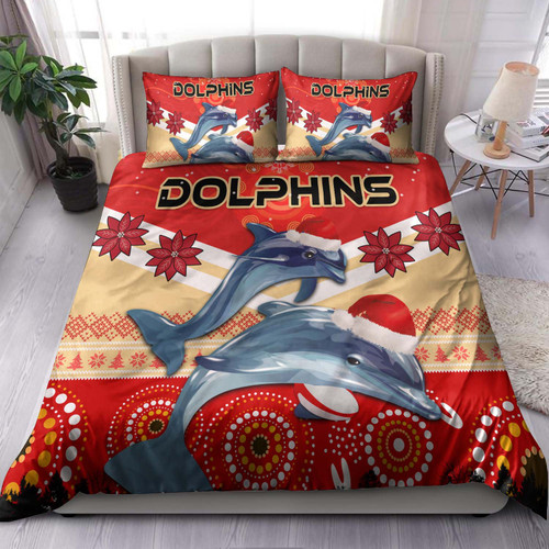 Redcliffe Dolphins Christmas Bedding Set - Redcliffe Dolphins Christmas with Ugly Pattern and Aboriginal Inspired Bedding Set