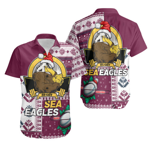 Australia Sea Eagles Hawaiian Shirt - Christmas Snowflakes Australia Sea Eagles Mascot Hawaiian Shirt