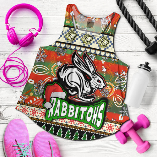 South Sydney Rabbitohs Women Racerback Tank - Xmas South Sydney Rabbitohs Balls, Snowflake With Aboriginal Patterns Women Racerback Tank