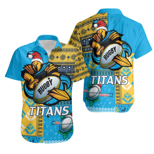 Gold Coast Titans Hawaiian Shirt - Christmas Snowflakes Gold Coast Titans Mascot Hawaiian Shirt