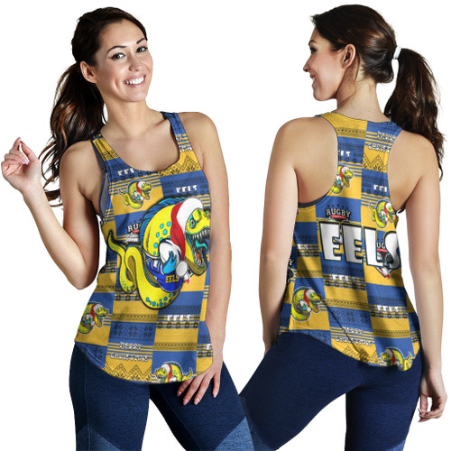 Parramatta Eels Christmas Women Racerback Tank - Parramatta Eels Merry Christmas Random Square Pattern Women Racerback Tank
