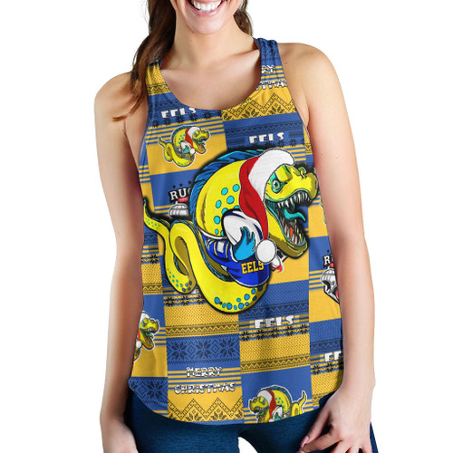 Parramatta Eels Christmas Women Racerback Tank - Parramatta Eels Merry Christmas Random Square Pattern Women Racerback Tank