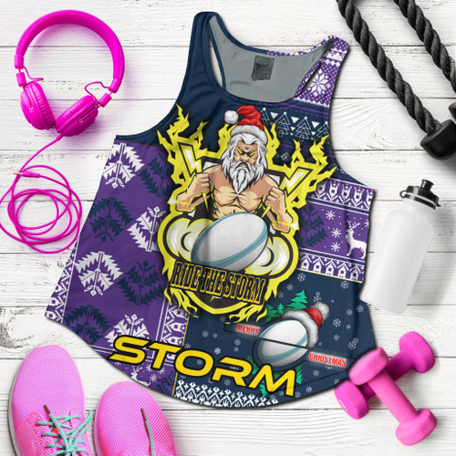 Melbourne Storm Women Racerback Tank - Christmas Snowflakes Melbourne Storm Mascot Women Racerback Tank