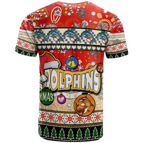 Redcliffe Dolphins Christmas T-shirt - Custom Xmas Redcliffe Dolphins Christmas Balls, Snowflake With Aboriginal Inspired Patterns T-shirt Redcliffe Dolphins Christmas T-shirt - Custom Xmas Redcliffe Dolphins Christmas Balls, Snowflake With Aboriginal Inspired Patterns T-shirt