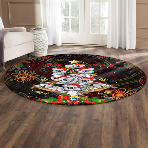 Aboriginal Christmas Round Rug - Aussie Koala Christmas Tree with Aboriginal Inspired Round Rug Aboriginal Christmas Round Rug - Aussie Koala Christmas Tree with Aboriginal Inspired Round Rug